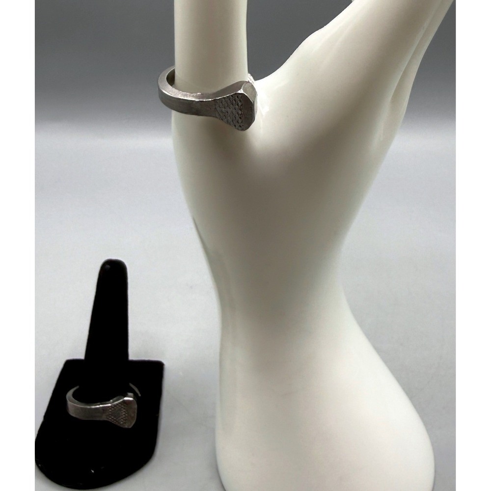 Set of 2 Handcrafted Horseshoe Nail Bypass Rings Silver Tone Sizes 9.5,  11 US